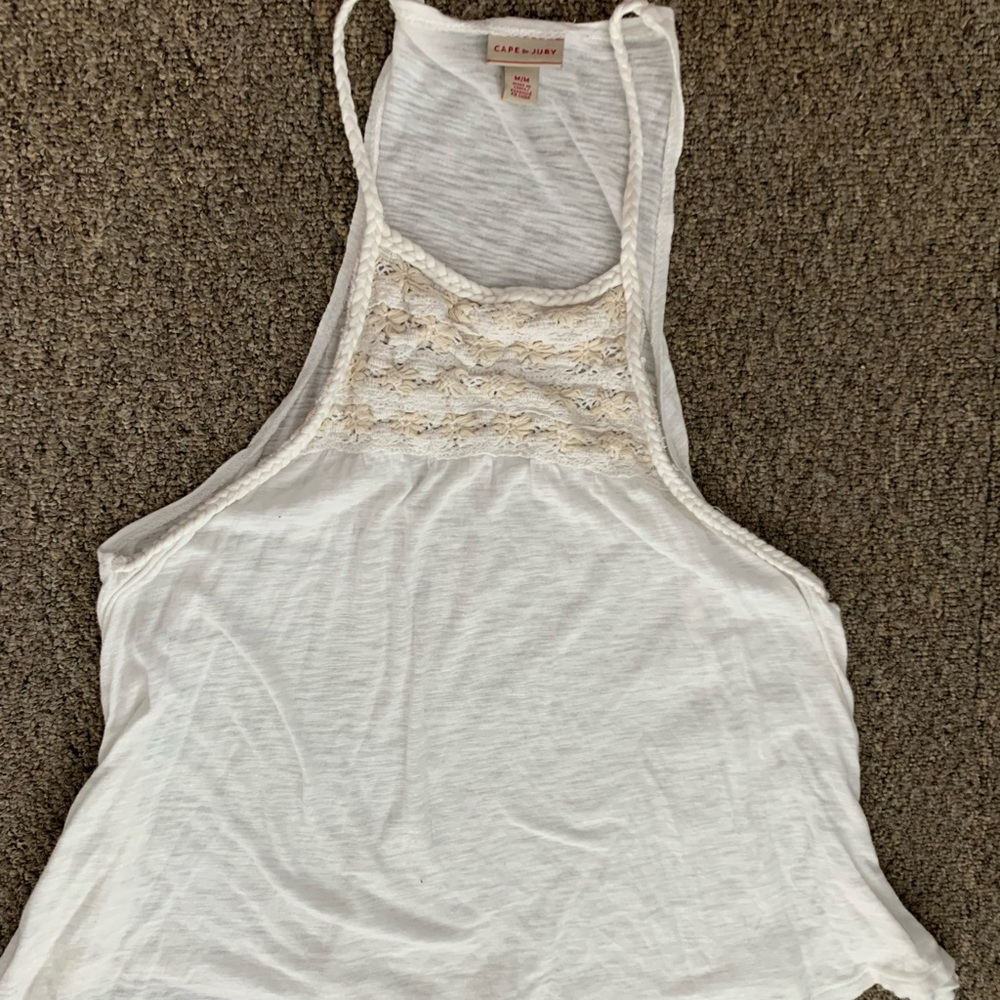 Off White Halter Flowy Crochet Tank Top
